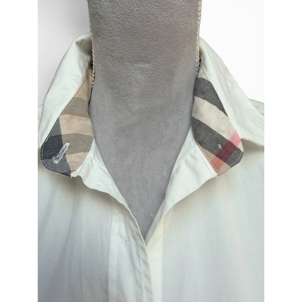 Burberry Button Up Shirt Womens M White Nova Check Heritage Classic Puff Sleeve - Picture 4 of 12